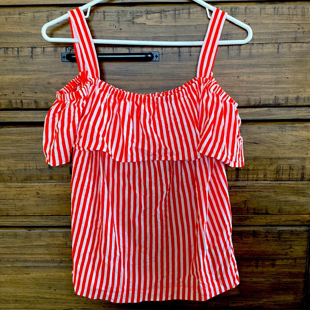J Crew orange/white striped top with straps.
